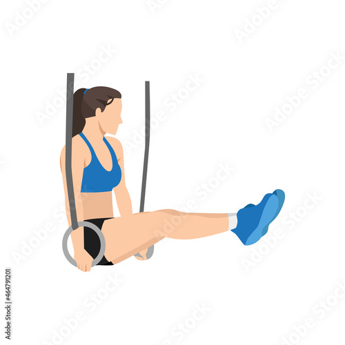 Woman doing Gymnastic ring L Holds exercise. Flat vector illustration isolated on white background
