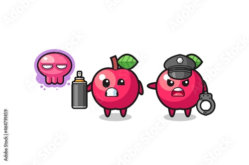 apple cartoon doing vandalism and caught by the police