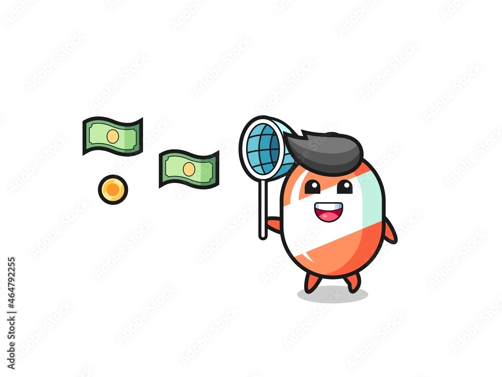 Fototapeta premium illustration of the candy catching flying money