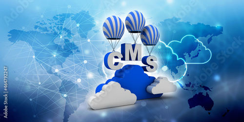 3d rendering cms cloud flying parachute