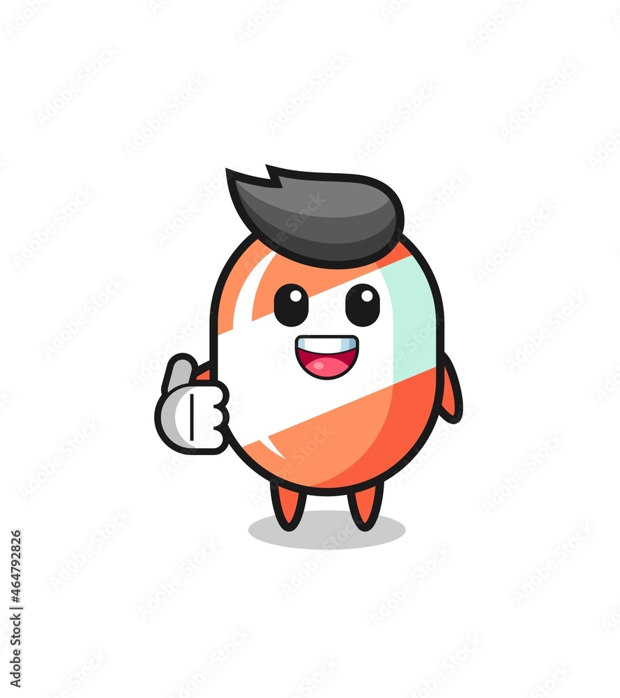 candy mascot doing thumbs up gesture