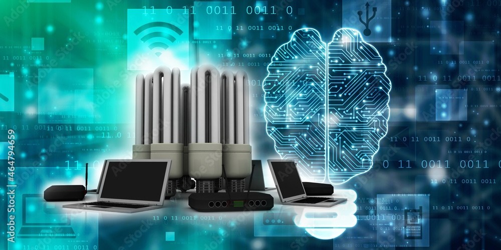 3d rendering computer modem wifi network with cfl bulb 3d rendering computer modem wifi network with cfl bulb