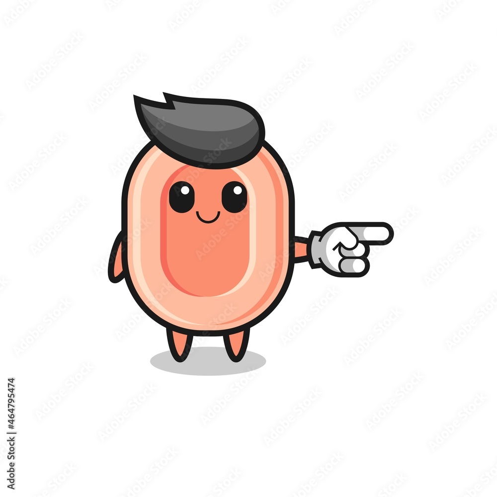 soap mascot with pointing right gesture