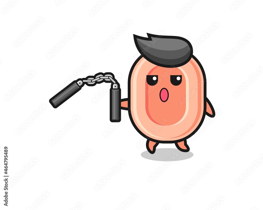 Obraz premium cartoon of soap using nunchaku