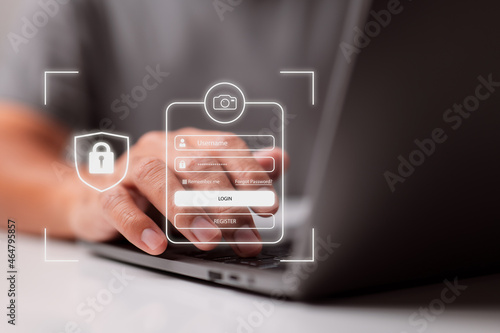 Fototapeta Naklejka Na Ścianę i Meble -  Login, User, identity information security and encryption, secure access to user's personal information, secure Internet access, cybersecurity are all terms when thinking about cyber security.
