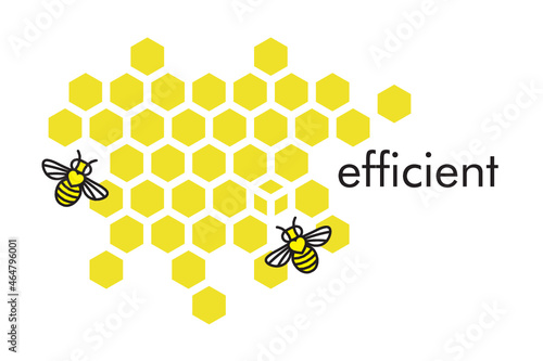Working efficient bee making honey & propolis Hexagonal golden yellow honeycomb pattern paper cut background with bee and sweet honey inside.