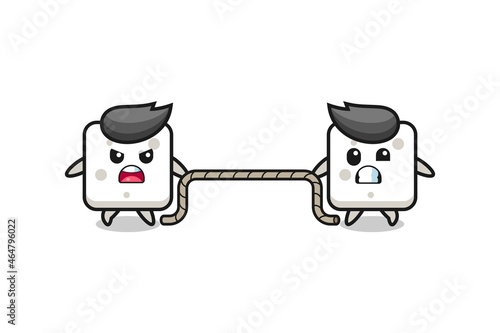 cute sugar cube character is playing tug of war game