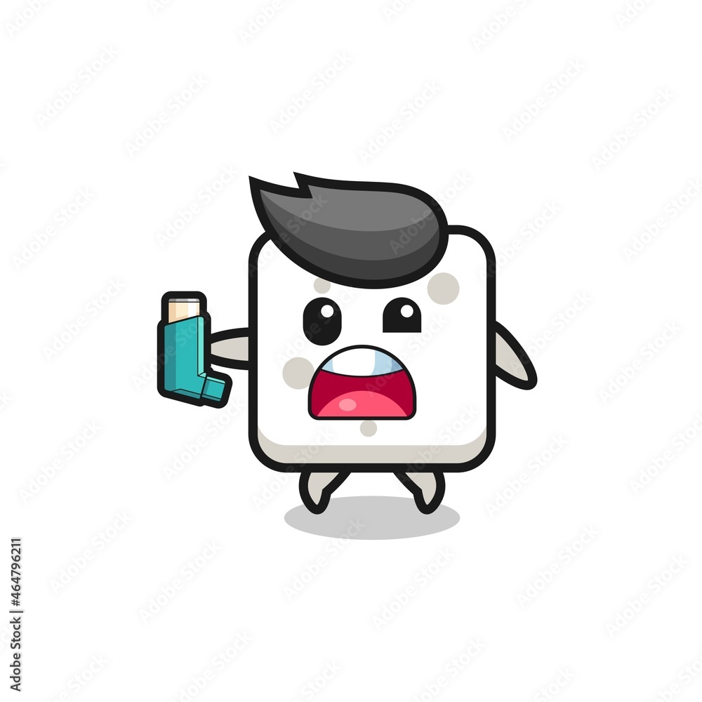 sugar cube mascot having asthma while holding the inhaler sugar cube mascot having asthma while holding the inhaler