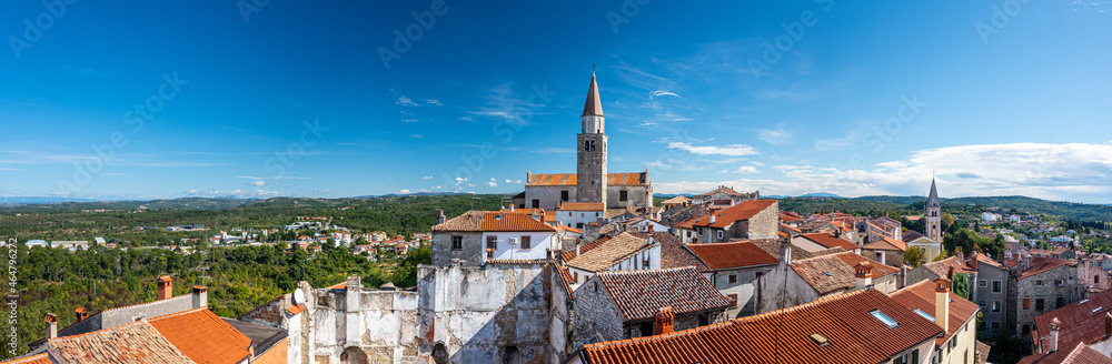View on the medieval village Buje in Croatia with the Parish church of St. Servulus. Buje is also known as the 