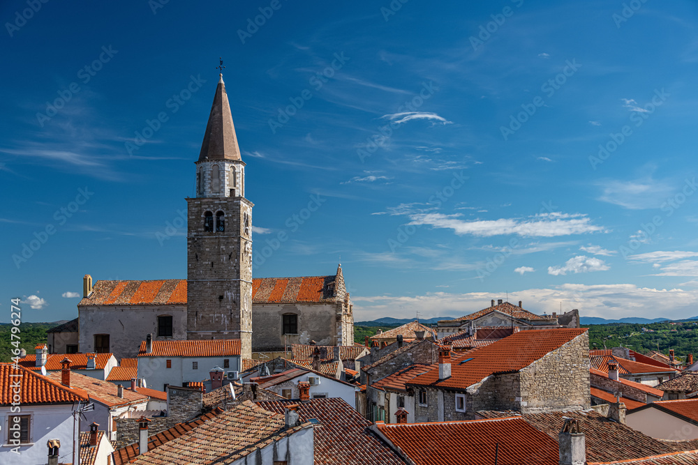 View on the medieval village Buje in Croatia with the Parish church of St. Servulus. Buje is also known as the 