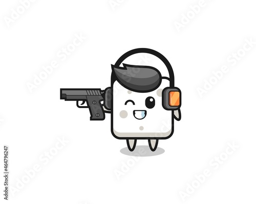 illustration of sugar cube cartoon doing shooting range