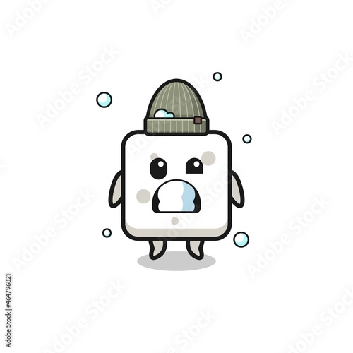 cute cartoon sugar cube with shivering expression