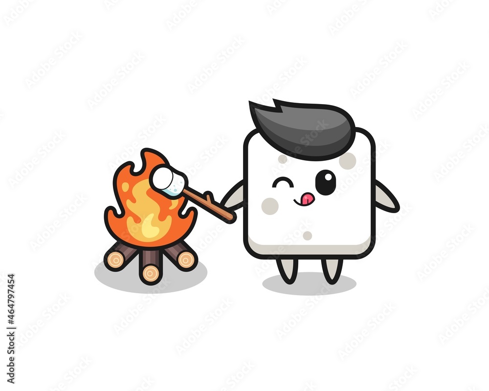 sugar cube character is burning marshmallow