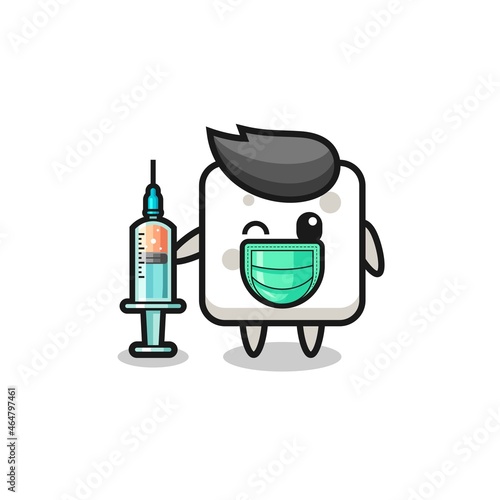 sugar cube mascot as vaccinator