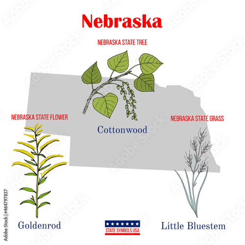 Nebraska. Set of USA official state symbols