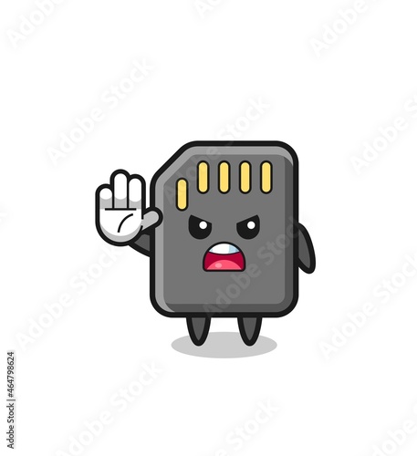 memory card character doing stop gesture