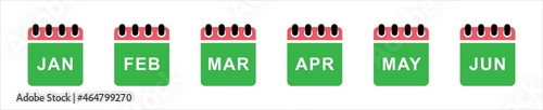 Calendar icon set. First half year months name calendar vector illustration. First semester annual calendar.