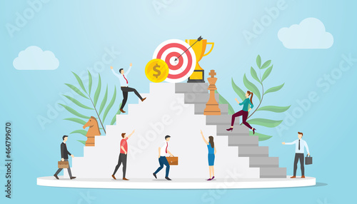 self growth concept career with people compete to reach goals target with modern flat style