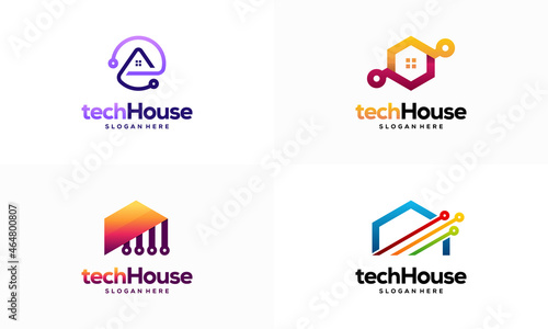 Set of House Technology Logo Template Design Vector, Smart House Tech logo designs vector concept