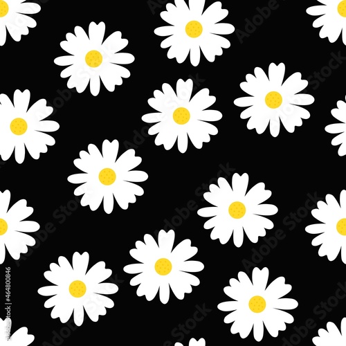 
chamomile flower on a dark  background, vector seamless pattern for clothes, paper, fabric.
