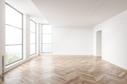 White empty business room interior with windows and no furniture, mockup
