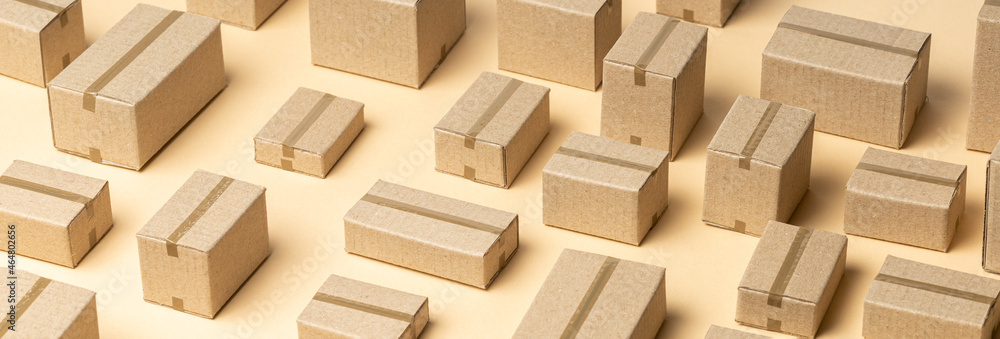Banner cardboard boxes on brown background