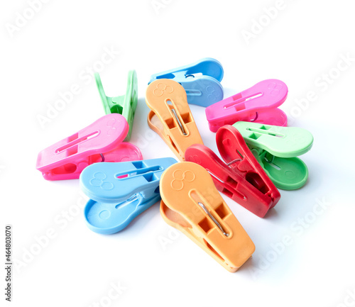 Colorful of plastic clips,cloth clip on white background.