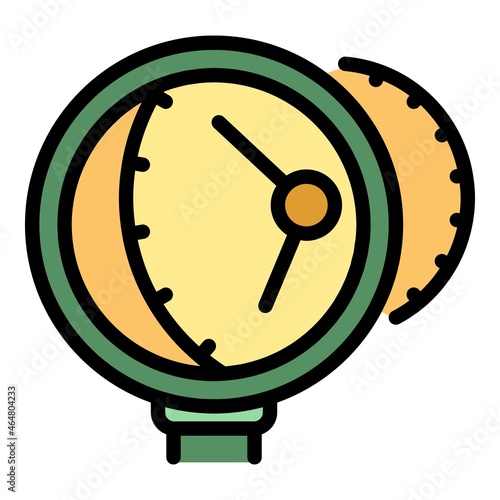 Repair watch under magnifier icon. Outline repair watch under magnifier vector icon color flat isolated