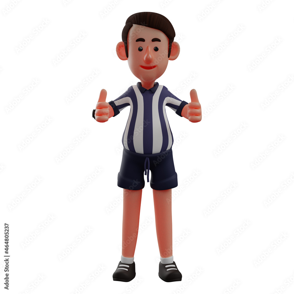 Referees 3D Cartoon Design showing Two Thumbs up Fingers Referees 3D Cartoon Design showing Two Thumbs up Fingers