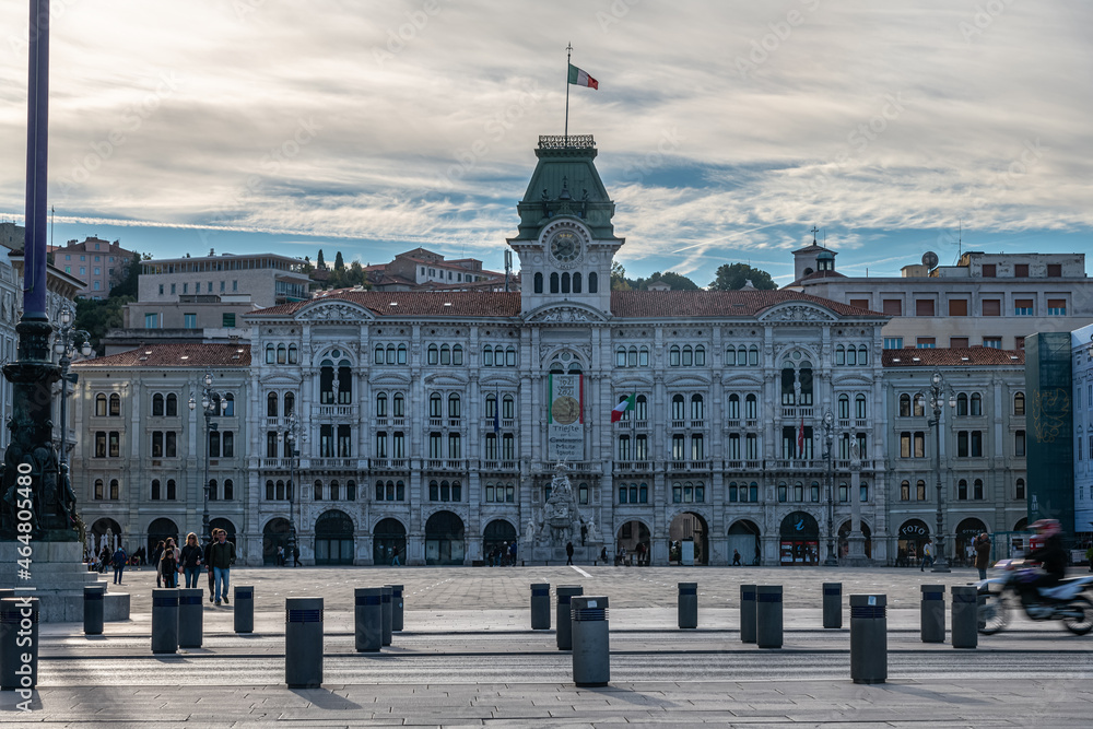 Autumn Morning at Piazza dell’Unità d’Italia with town hall in Trieste, Italy