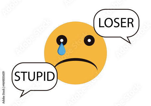 Icono de cara llorando recibiendo insultos de acoso.