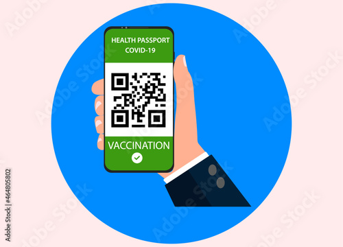 Health passport on the screen of the smartphone. coronavirus vaccine passport application.Smartphone screen showing immunity to vaccine.Vaccination passport application for safe travels