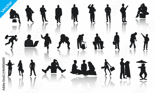 Silhouette vector template of a man-women Businessman, Laptop working on a white background