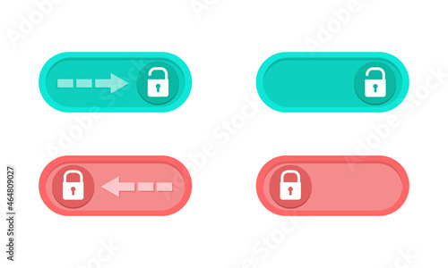 A set of buttons for locking and unlocking a smartphone. Red and green slider to unlock your phone. Vector illustration isolated on white background