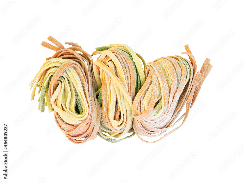 Colourful fresh pasta noodle isolated on white Colourful fresh pasta noodle isolated on white