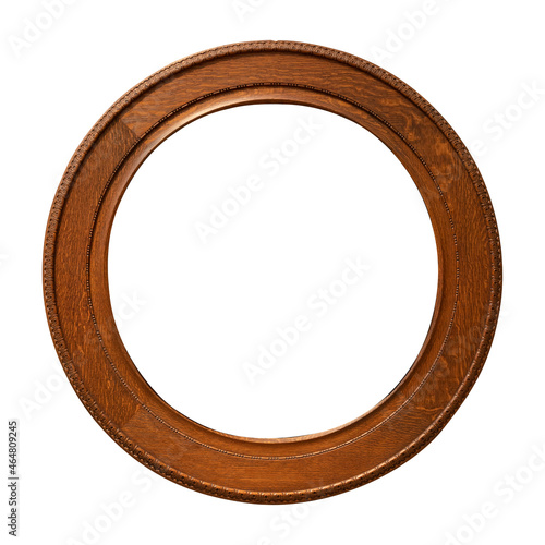 Vintage Round shape wooden frame isolated on white background