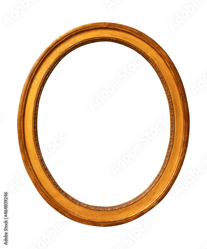 Vintage oval shape wooden frame isolated on white background