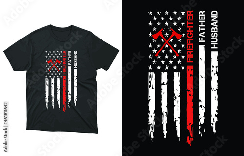 Husband Father Firefighter T-Shirt Vector, Firefighter Gift for Dad, Thin Red Line Flag Short-Sleeve Unisex T-Shirt,