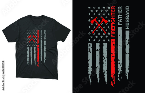 Husband Father Firefighter T-Shirt Vector, Firefighter Gift for Dad, Thin Red Line Flag Short-Sleeve Unisex T-Shirt,