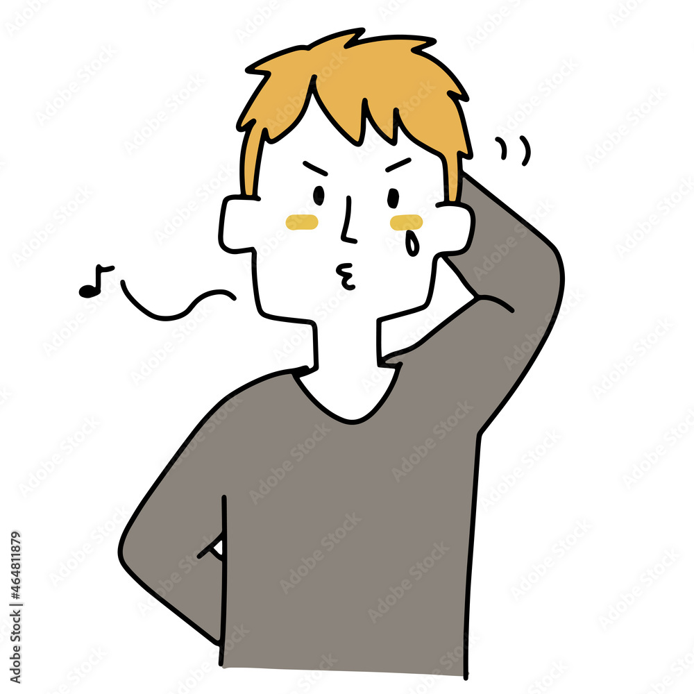 視線を逸らして誤魔化そうとしている男性
