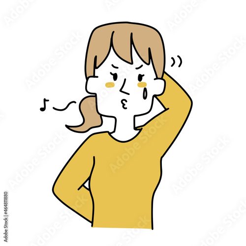 視線を逸らし誤魔化している女性