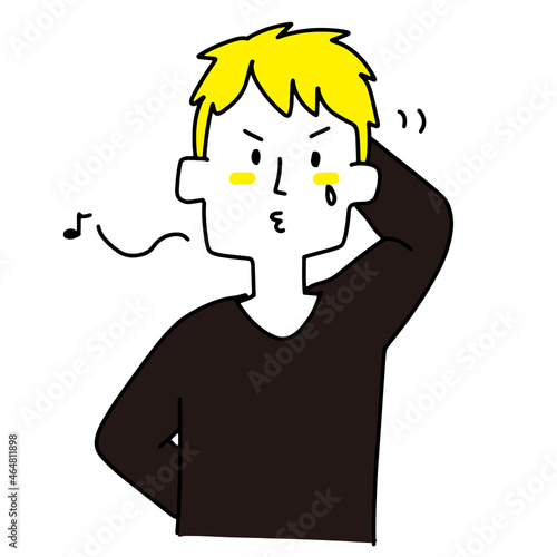 視線を逸らして誤魔化そうとしている男性
