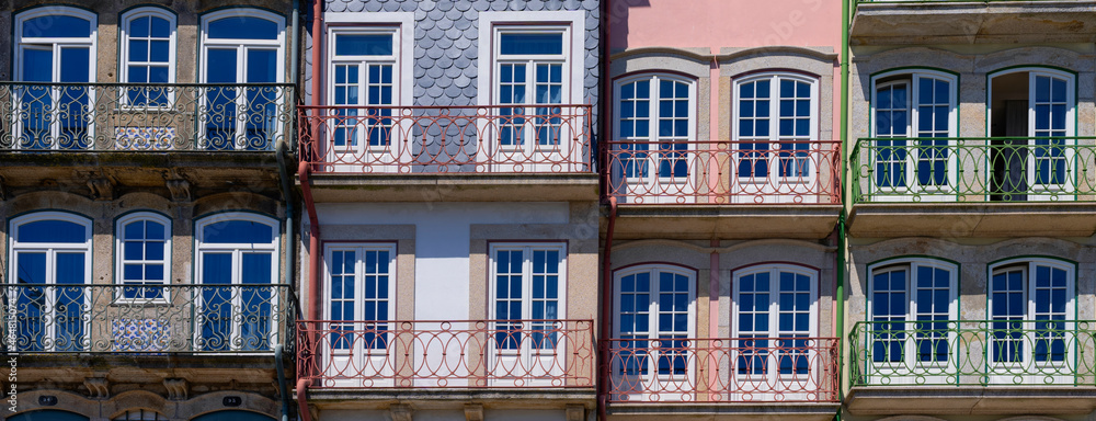 View of colorful traditional facade in Porto