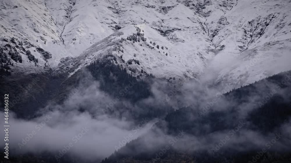 Timelapse of epic snowy misty mountains in Caucasus region. Timelapse of epic snowy misty mountains in Caucasus region.