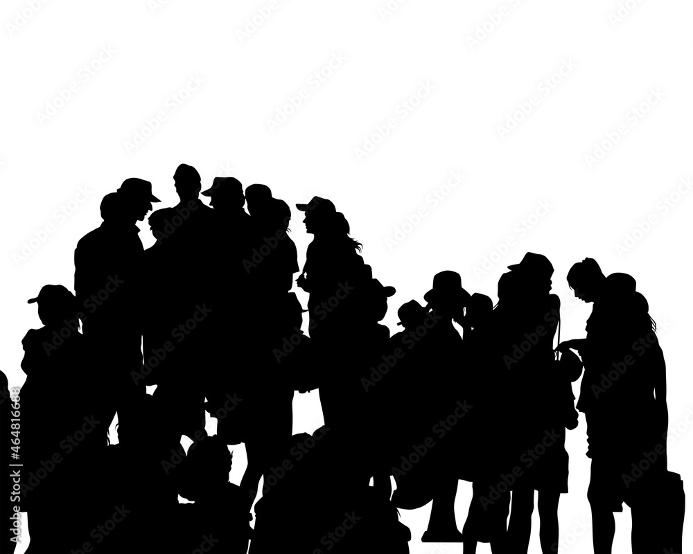 Obraz premium Big crowds people on street. Isolated silhouette on a white background