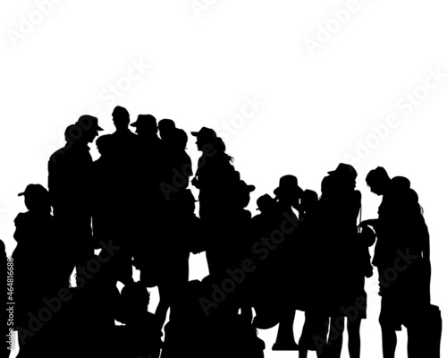 Big crowds people on street. Isolated silhouette on a white background