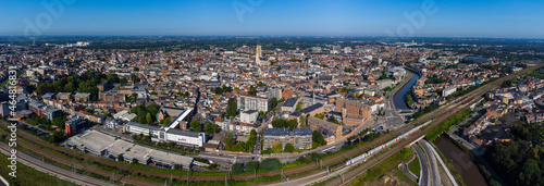 Aerial view around the city Mechelen in Belgian on a sunny morning in summer 