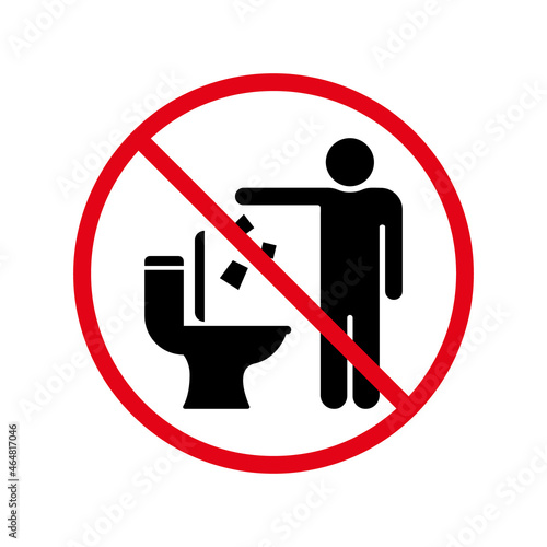 Do Not Throw Trash and Paper in Toilet Room Silhouette Sign. Dont Littering in Toilet Warning Icon. Keep Clean Symbol. Forbidden Drop Garbage Pictogram. Isolated Vector Illustration