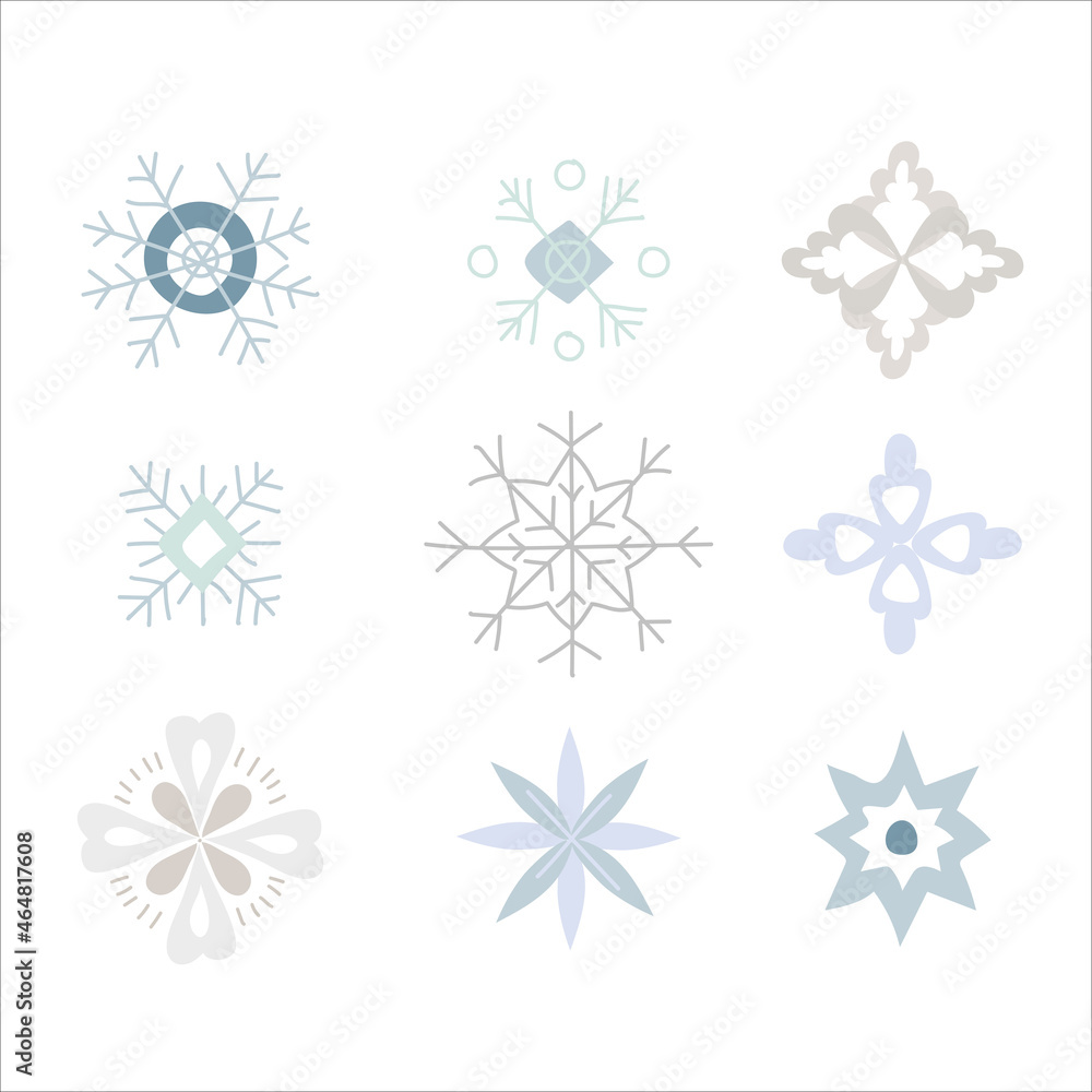 Snowflake decoration in doodle style. Simple decor for a festive Christmas and New Years. Vector illustration isolated on white background.