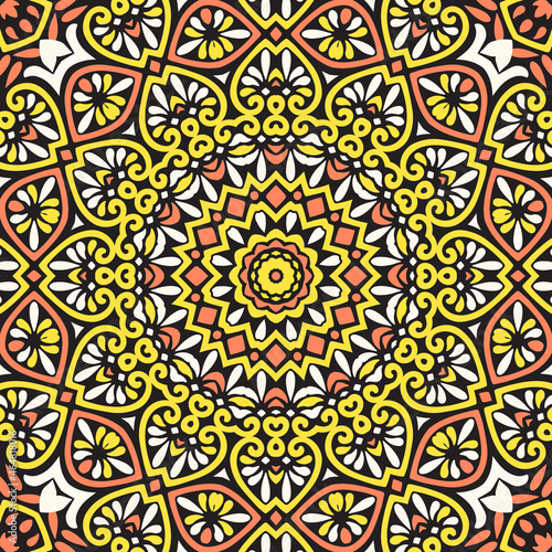 Seamless floral mandala block pattern.Colorful ornamental design.Luxurious seamless pattern for tiles  fabric cloth.Oriental wallpaper.